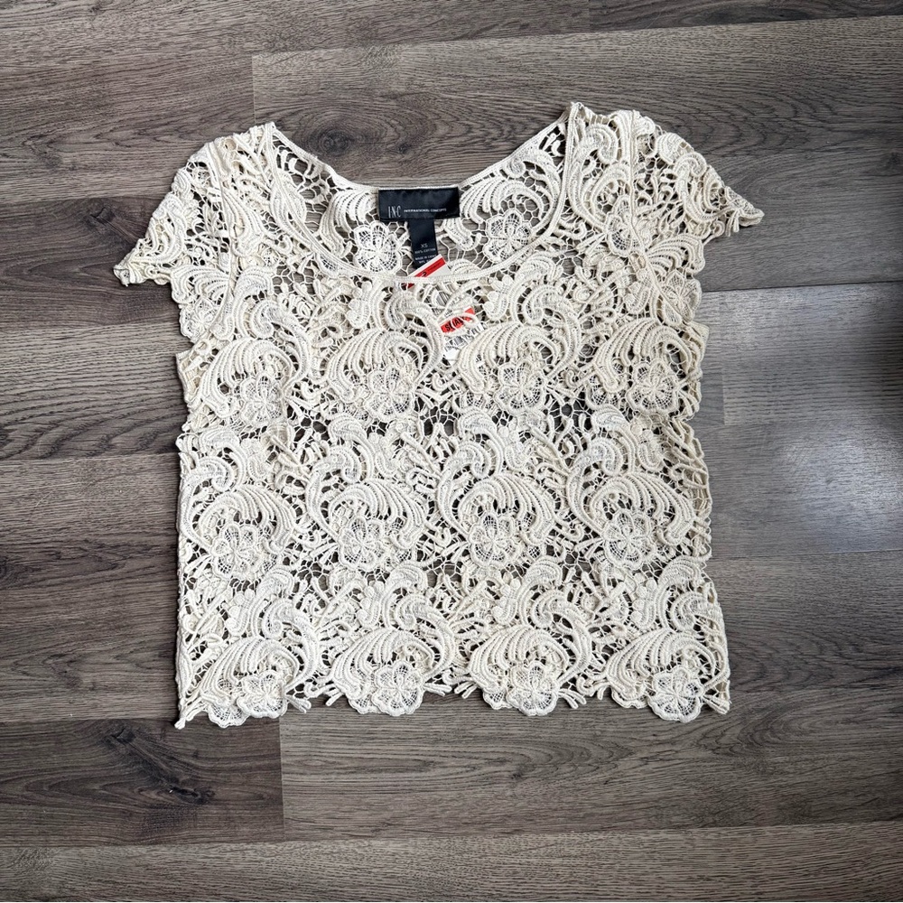 INC International Concepts Cream Lace Blouse